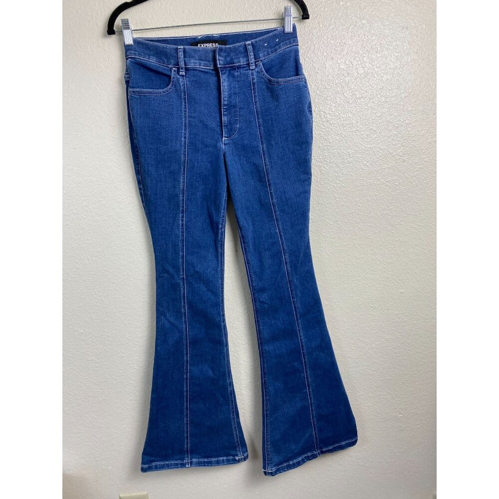 Express Women Jeans Stretch Performance Bell Flare High Rise size 4 Seamed Front